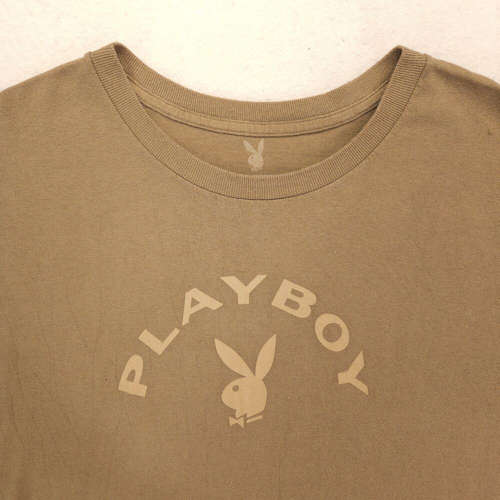 Playboy Graphic Casual Short Sleeve Crew Neck T Shirt Mens Size L Brown 16952